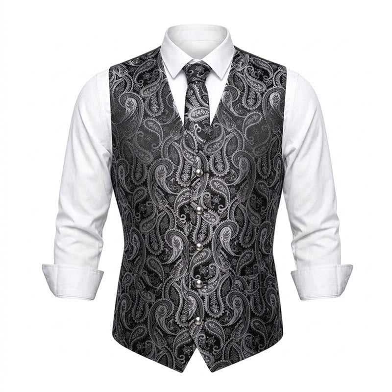 3-teiliges Herren-Westen-Set mit Jacquard-Paisley-Muster - Schwarz - 3XL - image 4