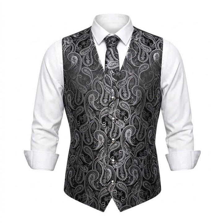 3-teiliges Herren-Westen-Set mit Jacquard-Paisley-Muster - Schwarz - 3XL - image 4