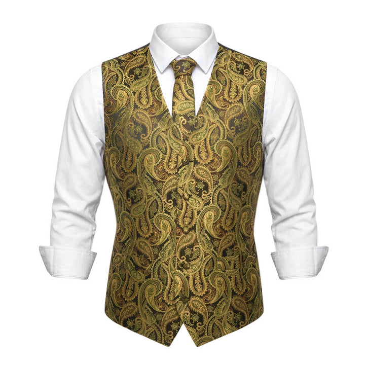 3-teiliges Herren-Westen-Set mit Jacquard-Paisley-Muster - Golden - 3XL - image 2
