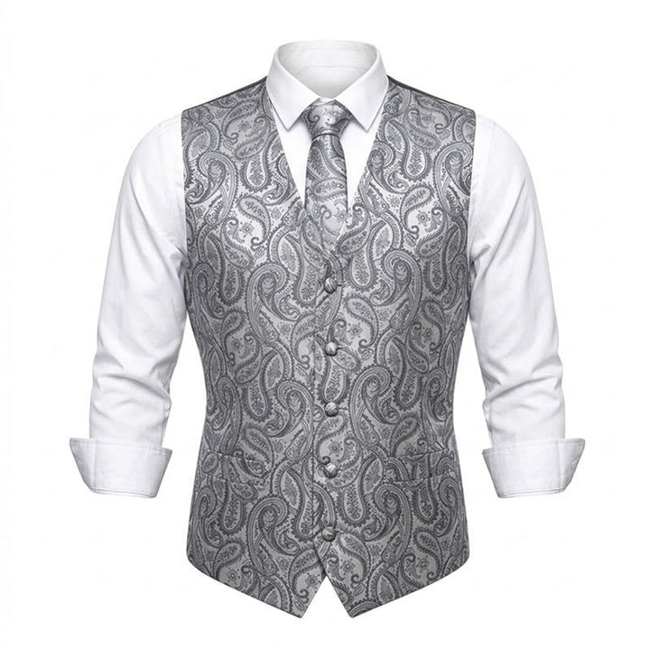 3-teiliges Herren-Westen-Set mit Jacquard-Paisley-Muster - Silber - 3XL - image 5