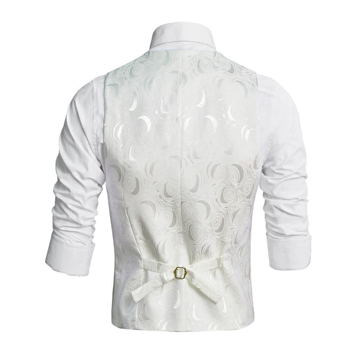 Elegante weiße Herrenweste mit Paisley-Jacquardmuster und drei Taschen - image 4
