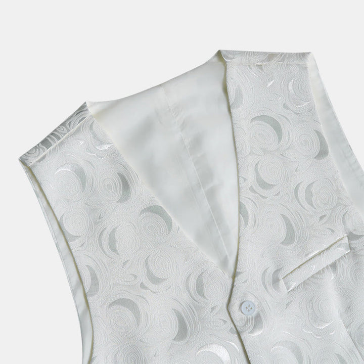 Elegante weiße Herrenweste mit Paisley-Jacquardmuster und drei Taschen - image 5