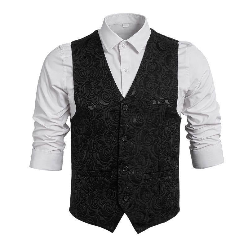 Elegante weiße Herrenweste mit Paisley-Jacquardmuster und drei Taschen - Schwarz - 8XL - image 10