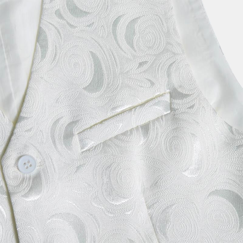 Elegante weiße Herrenweste mit Paisley-Jacquardmuster und drei Taschen - image 8