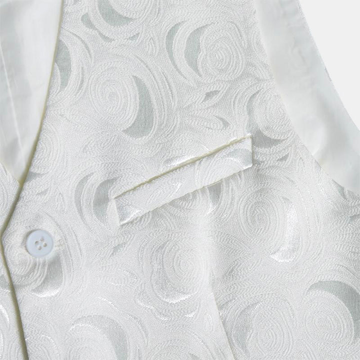 Elegante weiße Herrenweste mit Paisley-Jacquardmuster und drei Taschen - image 8
