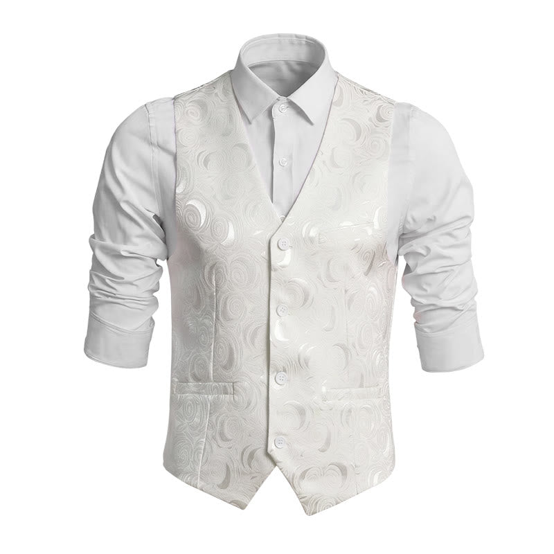 Elegante weiße Herrenweste mit Paisley-Jacquardmuster und drei Taschen - Weiß - 8XL - image 0