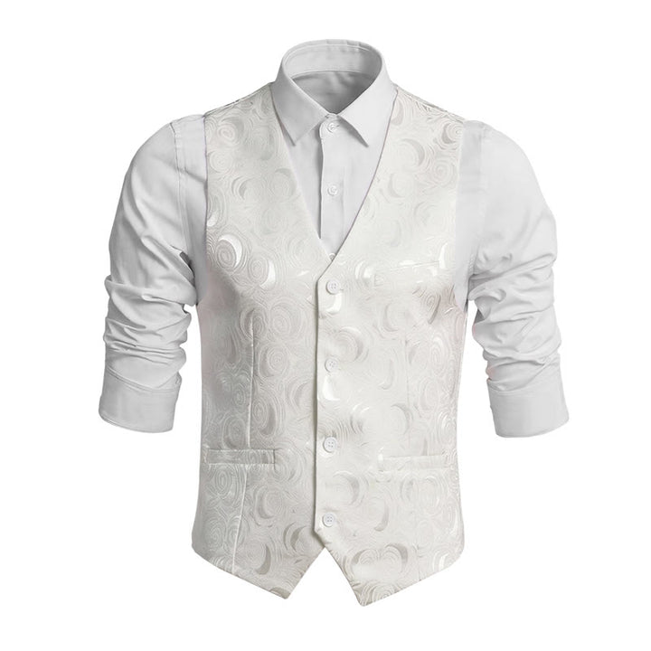 Elegante weiße Herrenweste mit Paisley-Jacquardmuster und drei Taschen - Weiß - 8XL - image 0
