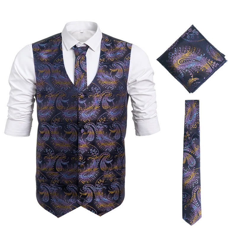 3-teiliges Herren-Anzugwesten-Set im Retro-Paisley-Muster - image 0