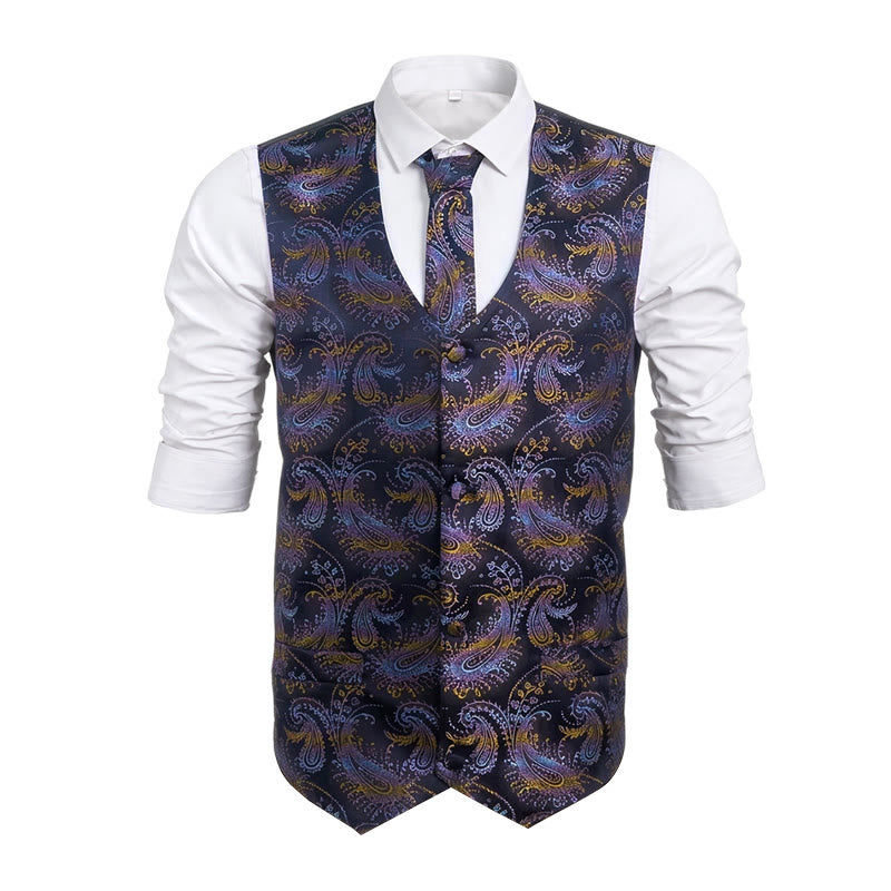 3-teiliges Herren-Anzugwesten-Set im Retro-Paisley-Muster - Lila - 2XL - image 4