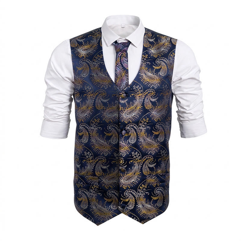 3-teiliges Herren-Anzugwesten-Set im Retro-Paisley-Muster - Marineblau - 2XL - image 7