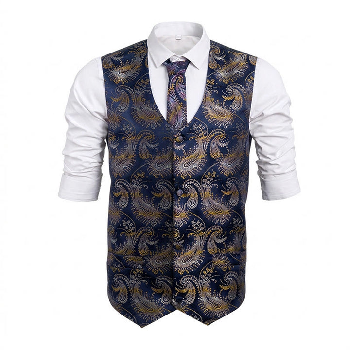 3-teiliges Herren-Anzugwesten-Set im Retro-Paisley-Muster - Marineblau - 2XL - image 7
