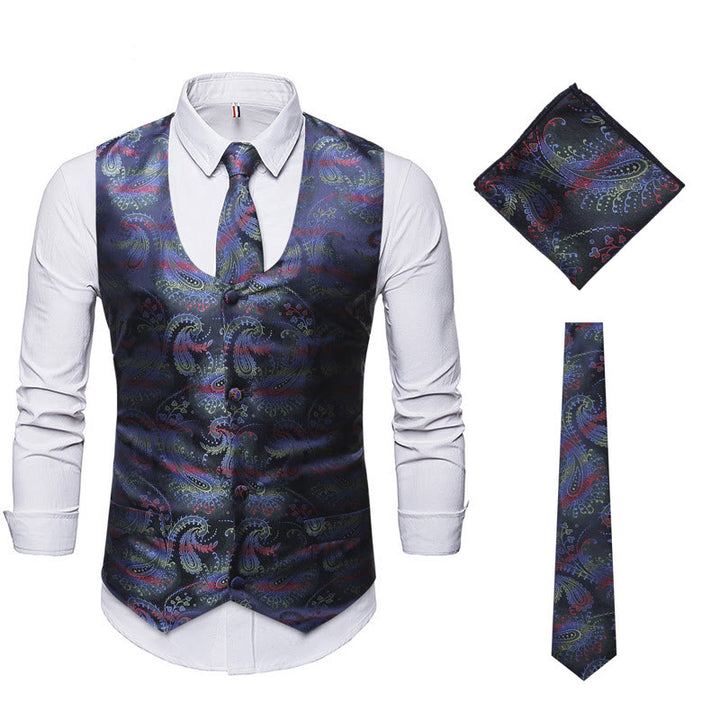 3-teiliges Herren-Anzugwesten-Set im Retro-Paisley-Muster - Grün - 2XL - image 6