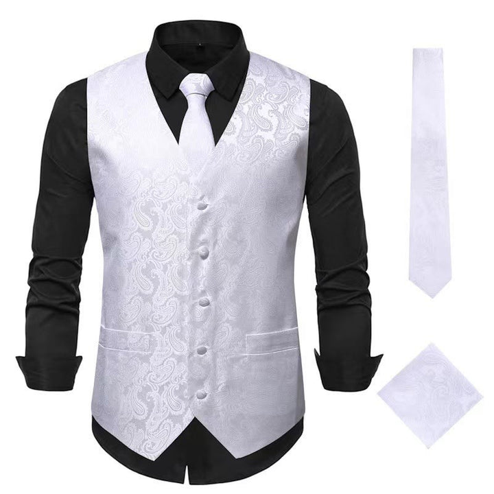 3-teiliges elegantes Herren-Anzugwesten-Set mit Paisley-Jacquardmuster - Weiß - 3XL - image 5