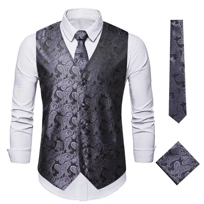 3-teiliges elegantes Herren-Anzugwesten-Set mit Paisley-Jacquardmuster - Dunkelgrau - 3XL - image 8