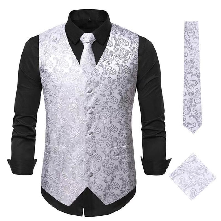 3-teiliges elegantes Herren-Anzugwesten-Set mit Paisley-Jacquardmuster - Silber - 3XL - image 9
