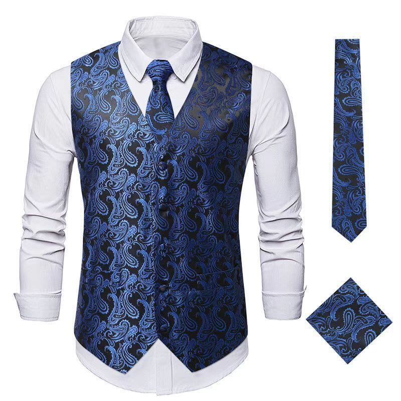 3-teiliges elegantes Herren-Anzugwesten-Set mit Paisley-Jacquardmuster - Königsblau - 3XL - image 7