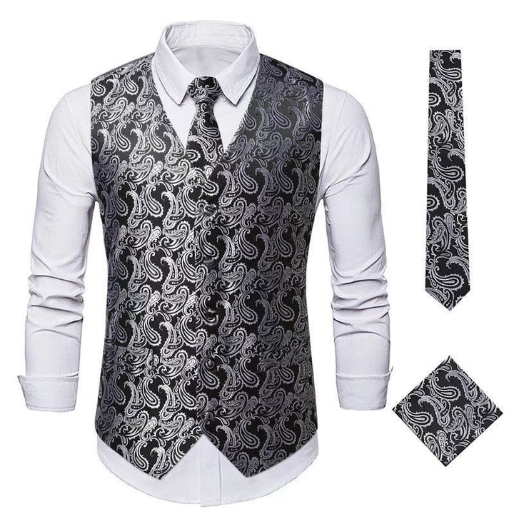 3-teiliges elegantes Herren-Anzugwesten-Set mit Paisley-Jacquardmuster - Schwarz Silber - 3XL - image 10