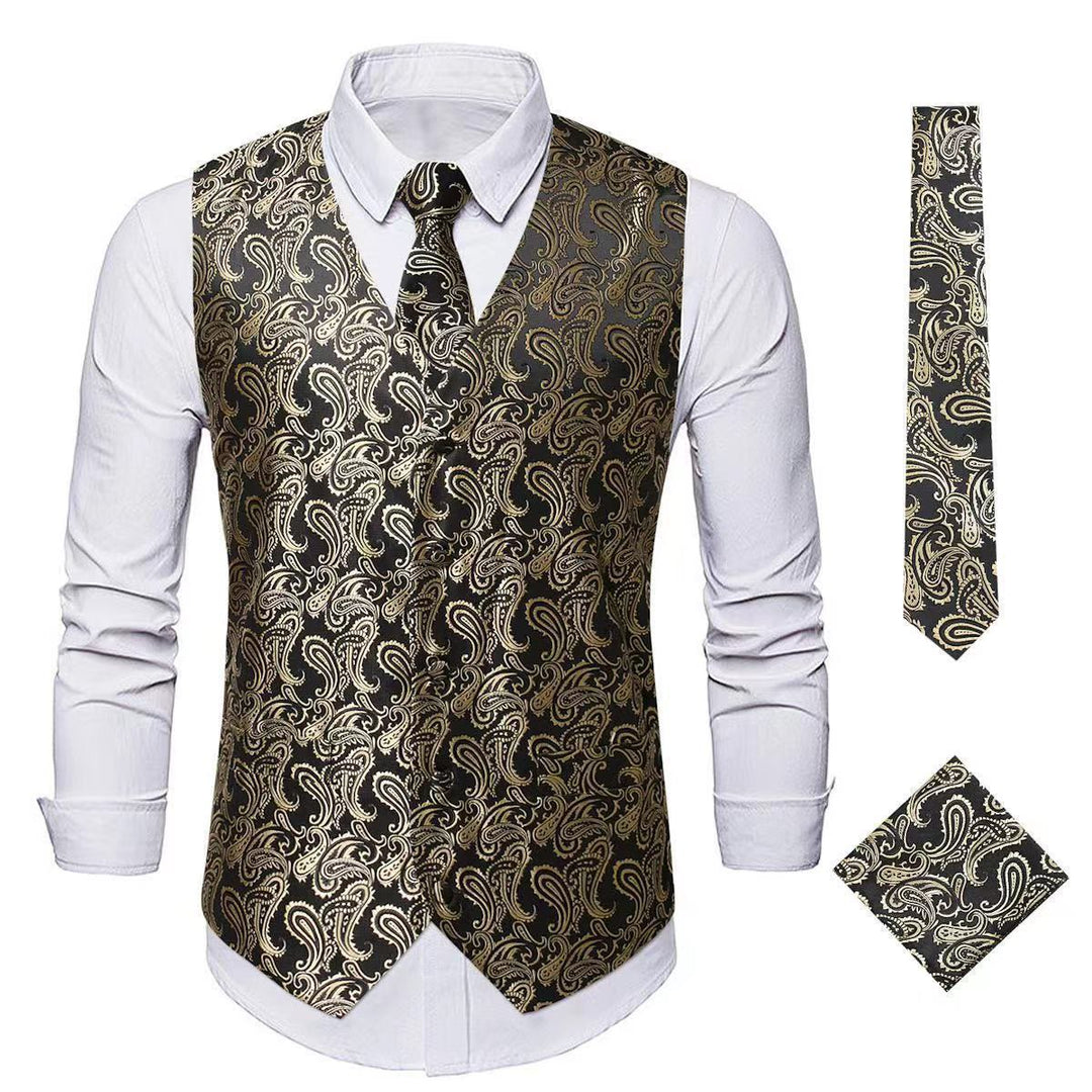 3-teiliges elegantes Herren-Anzugwesten-Set mit Paisley-Jacquardmuster - Golden - 3XL - image 12