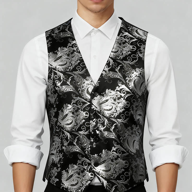 Herrenweste im Retro-Paisley-Jacquard-Muster, schmale Passform - image 3