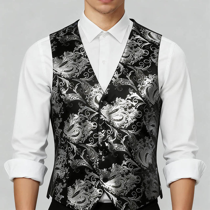 Herrenweste im Retro-Paisley-Jacquard-Muster, schmale Passform - image 3