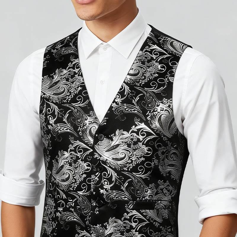Herrenweste im Retro-Paisley-Jacquard-Muster, schmale Passform - image 2