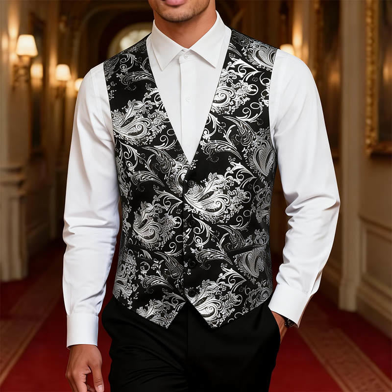 Herrenweste im Retro-Paisley-Jacquard-Muster, schmale Passform - image 1