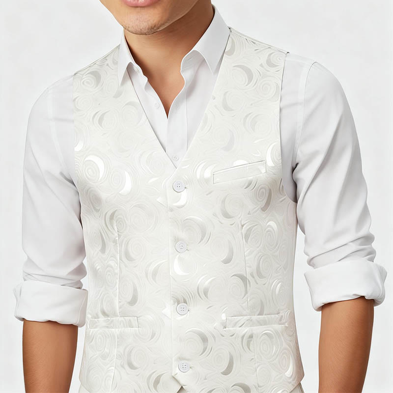 Elegante weiße Herrenweste mit Paisley-Jacquardmuster und drei Taschen - image 2