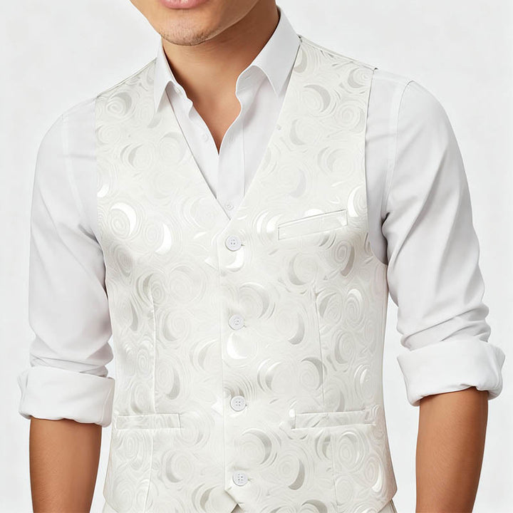 Elegante weiße Herrenweste mit Paisley-Jacquardmuster und drei Taschen - image 2