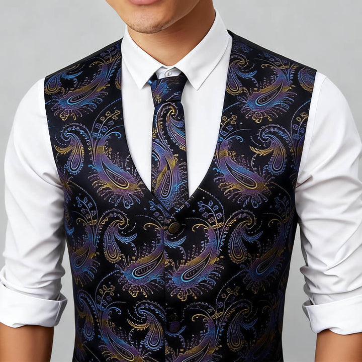3-teiliges Herren-Anzugwesten-Set im Retro-Paisley-Muster - image 2