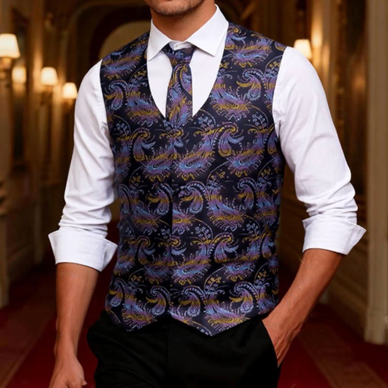 3-teiliges Herren-Anzugwesten-Set im Retro-Paisley-Muster - image 1