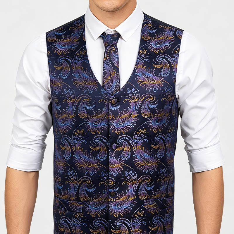 3-teiliges Herren-Anzugwesten-Set im Retro-Paisley-Muster - image 3