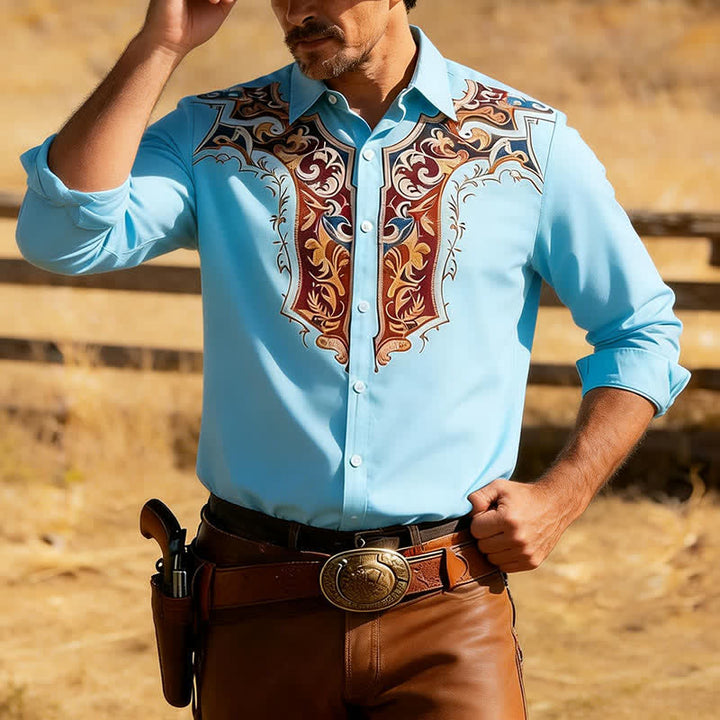 Traditionelles Herrenhemd im Cowboy-Stil mit 3D-Druck - Himmelblau - 3XL - image 6
