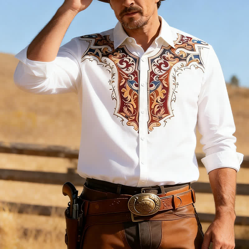 Traditionelles Herrenhemd im Cowboy-Stil mit 3D-Druck - Weiß - 3XL - image 5