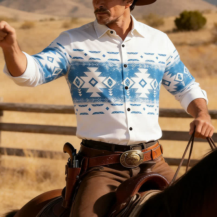 Herren-Westernhemd mit geometrischem Aztekenmuster im Südweststil - Weiß - 3XL - image 0