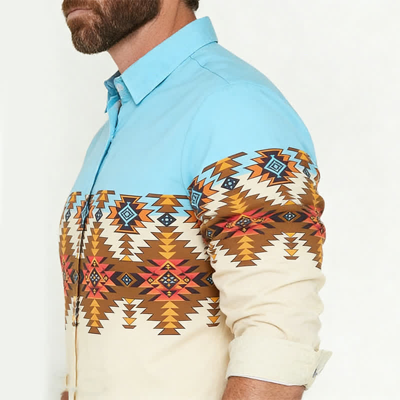 Herren-Westernhemd mit Farbblock-Design und Aztekenmuster im Südwest-Stil - image 3