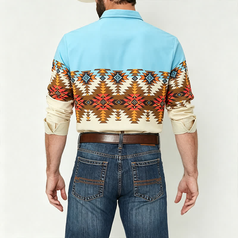 Herren-Westernhemd mit Farbblock-Design und Aztekenmuster im Südwest-Stil - image 2