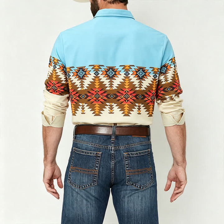 Herren-Westernhemd mit Farbblock-Design und Aztekenmuster im Südwest-Stil - image 2