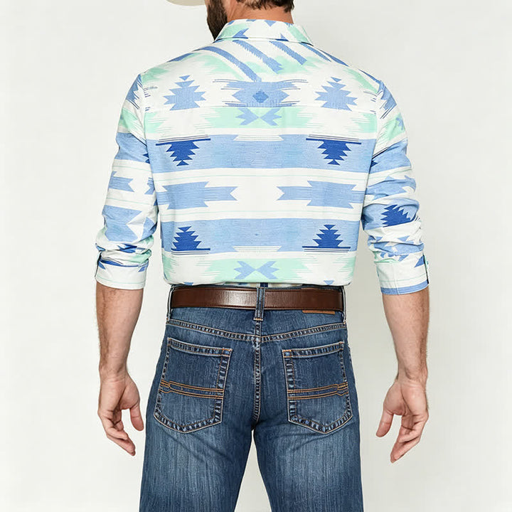 Herren-Westernhemd mit hellblauem aztekischem geometrischem Muster - image 2