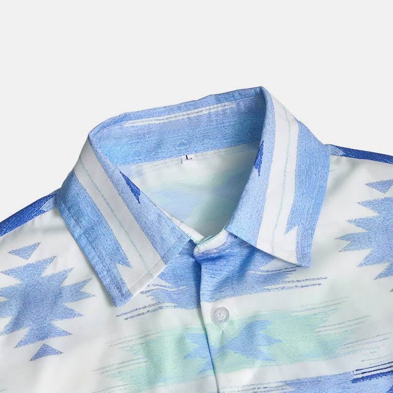 Herren-Westernhemd mit hellblauem aztekischem geometrischem Muster - image 6