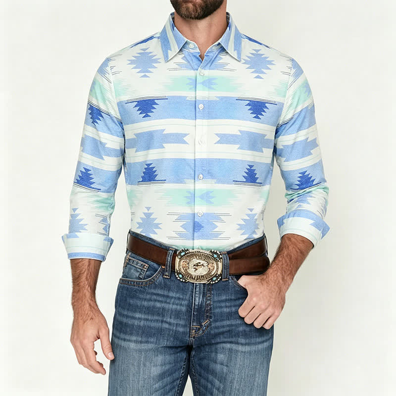 Herren-Westernhemd mit hellblauem aztekischem geometrischem Muster - image 1