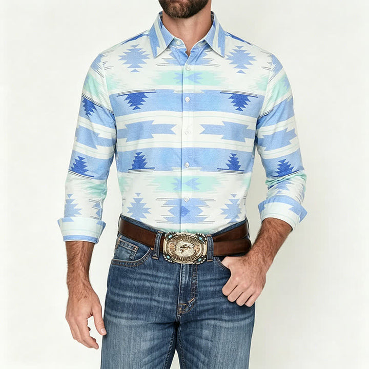Herren-Westernhemd mit hellblauem aztekischem geometrischem Muster - image 1