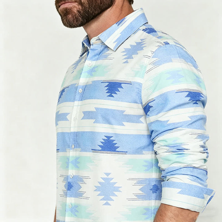 Herren-Westernhemd mit hellblauem aztekischem geometrischem Muster - image 3