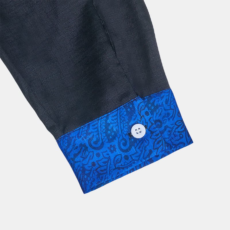 Herrenhemd mit schwarzem und blauem Paisley-Muster und Kontrastkragen - image 6