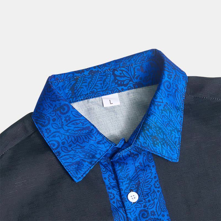 Herrenhemd mit schwarzem und blauem Paisley-Muster und Kontrastkragen - image 5