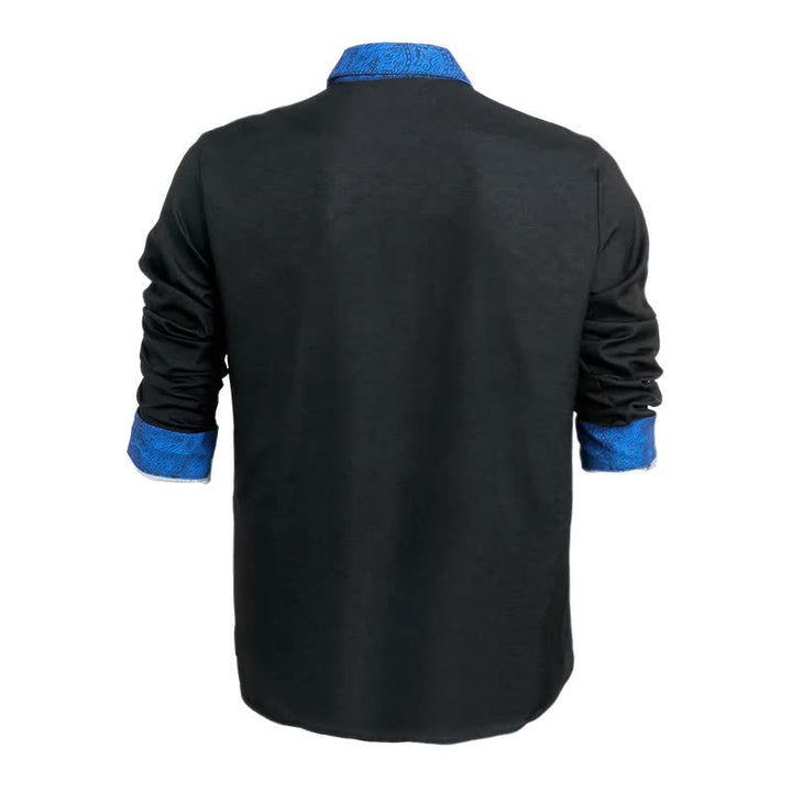 Herrenhemd mit schwarzem und blauem Paisley-Muster und Kontrastkragen - image 4