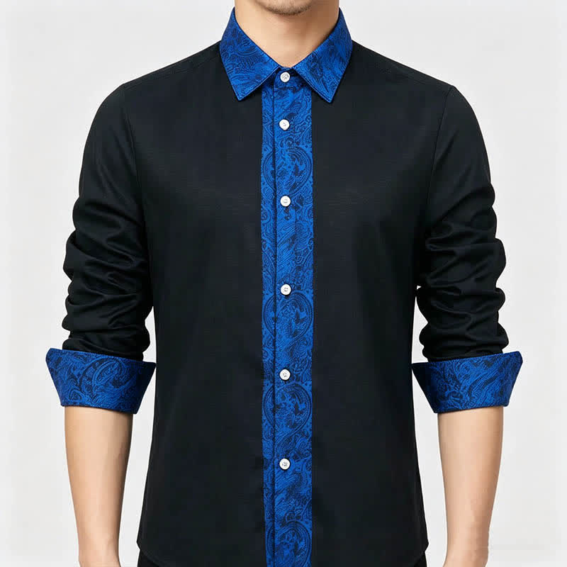 Herrenhemd mit schwarzem und blauem Paisley-Muster und Kontrastkragen - image 3