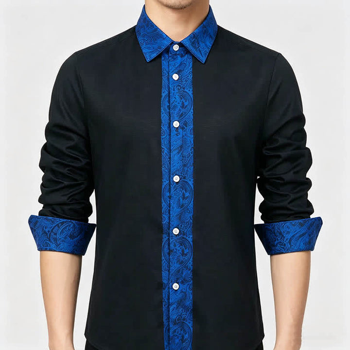 Herrenhemd mit schwarzem und blauem Paisley-Muster und Kontrastkragen - image 3