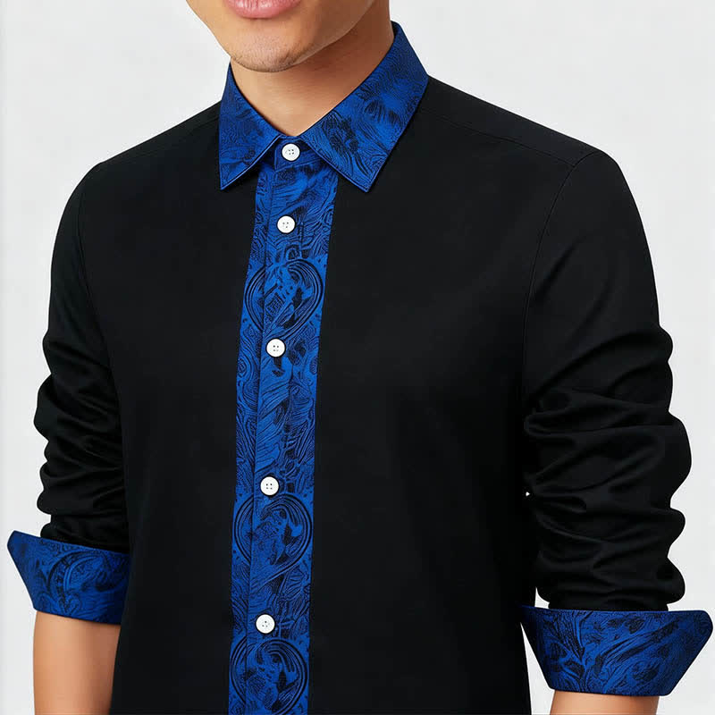 Herrenhemd mit schwarzem und blauem Paisley-Muster und Kontrastkragen - image 2