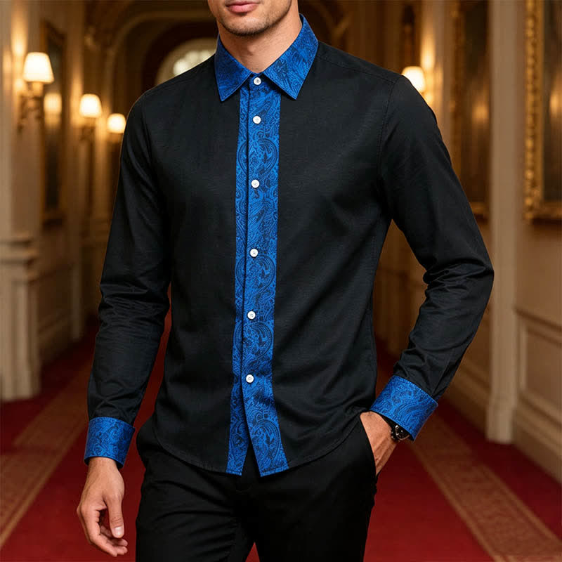 Herrenhemd mit schwarzem und blauem Paisley-Muster und Kontrastkragen - image 1