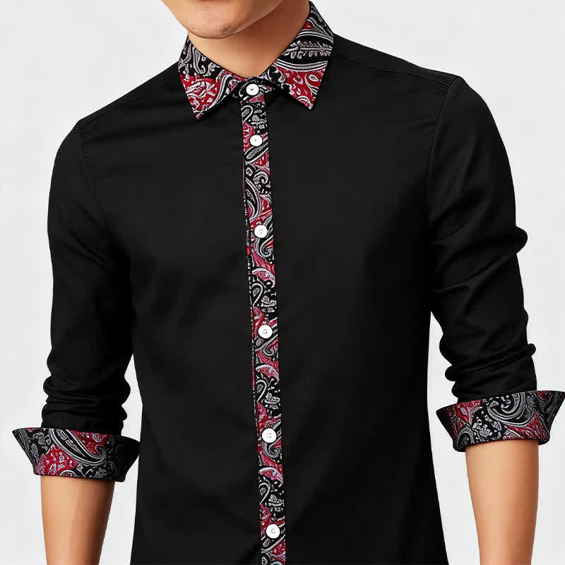 Herrenhemd mit schwarzem, rotem und grauem Paisley-Muster und Kontrastkragen - image 3